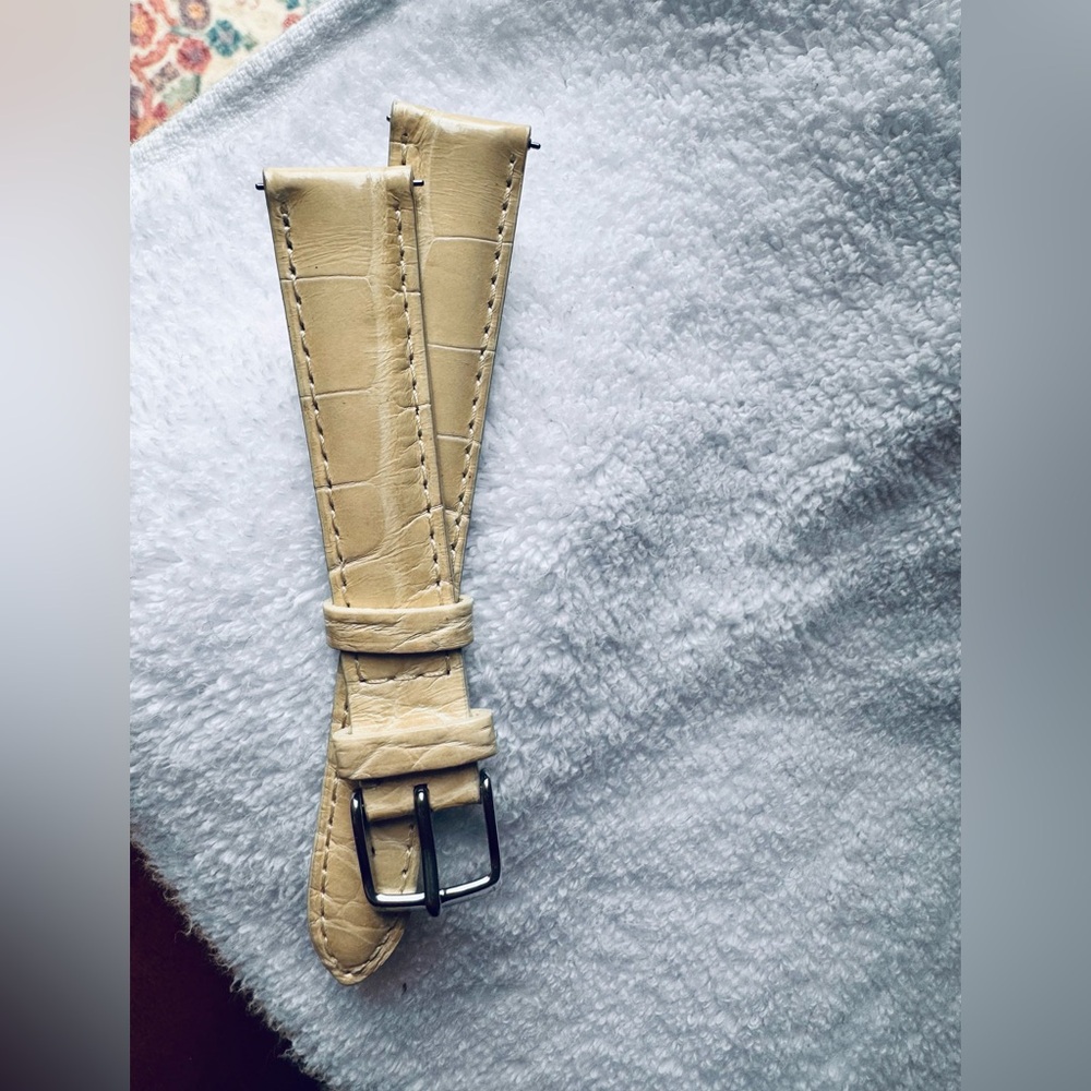 MICHELE - 16mm genuine alligator leather watch band made in Italy. Beige/cream.